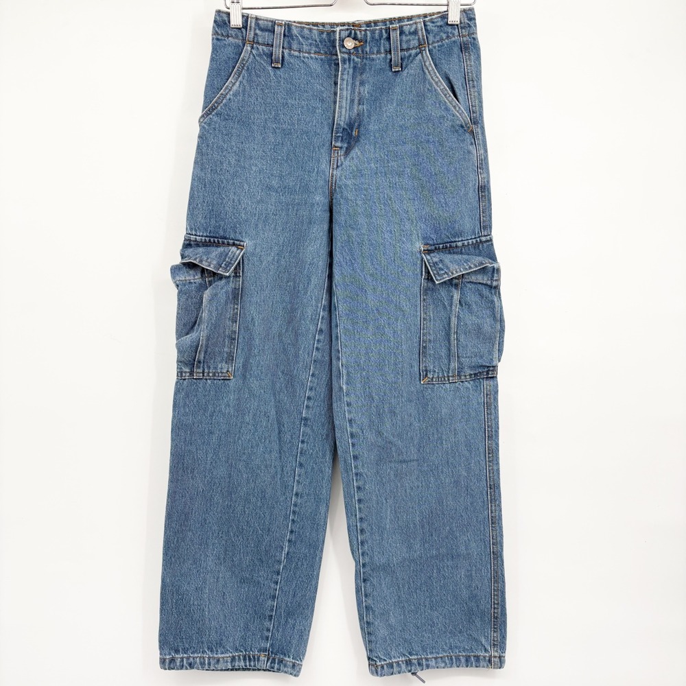 Levis Womens 94 Baggy High Rise Cargo Utility Denim Jeans Blue Size 25